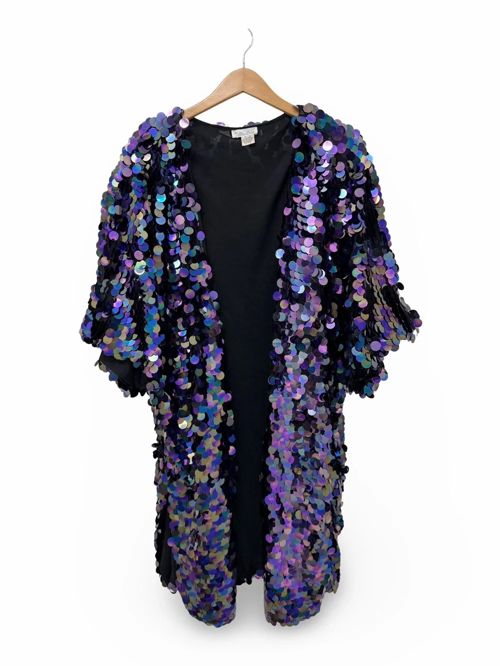 iHeartRaves Iridescent Jumbo Sequin Kimono Jacket Open Front Duster Festival